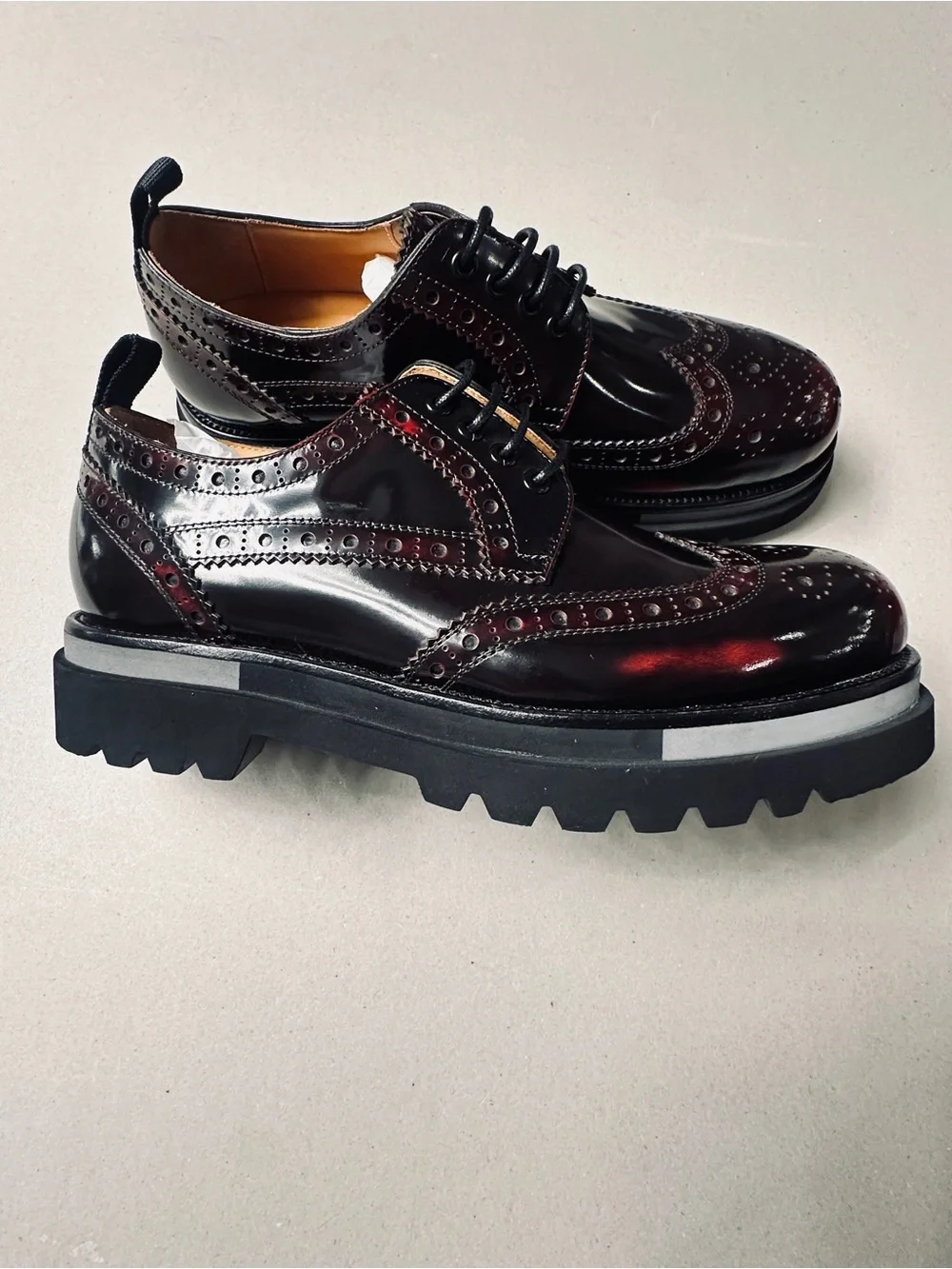 Men's Glossy Burgundy Wingtip Derby with Lug Sole